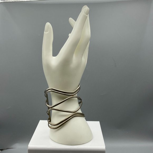 Vintage Mexico Sterling Silver Gauntlet Cuff Bracelet, Three Row Artisan Made - Picture 1 of 6